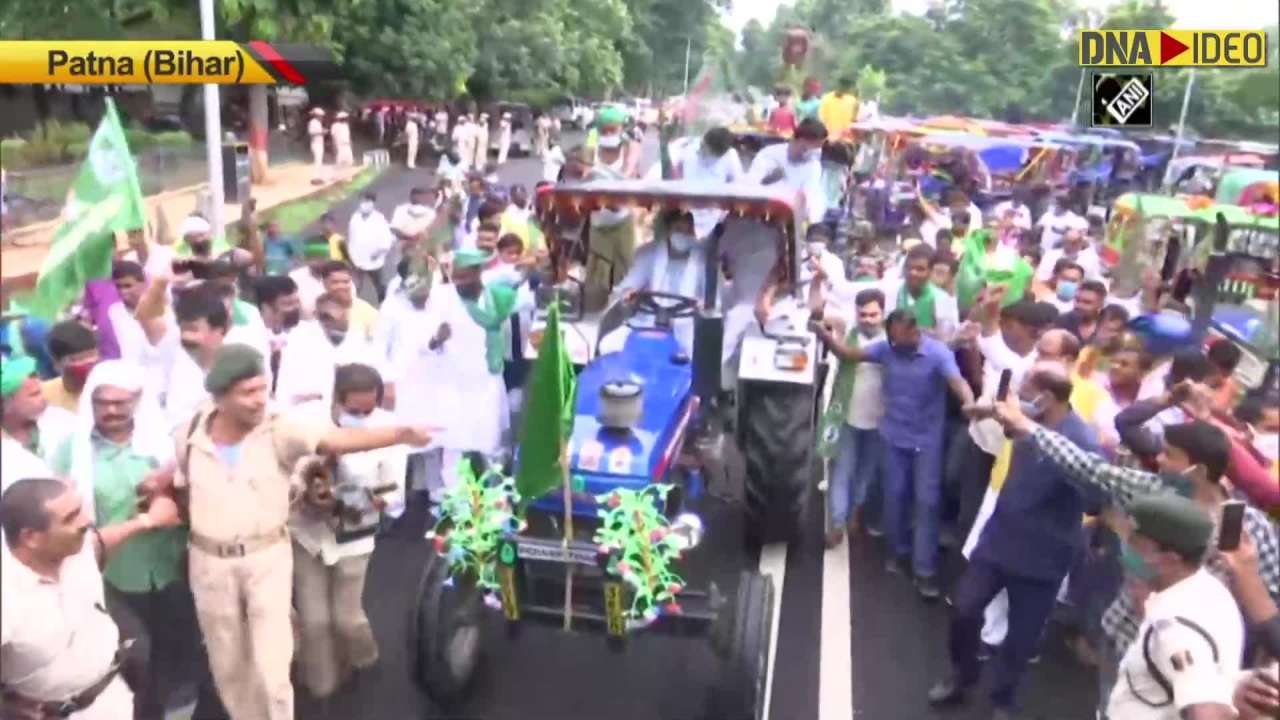 Watch Tejashwi Yadav Drives Tractor In Patna To Protest Against Farm Bills