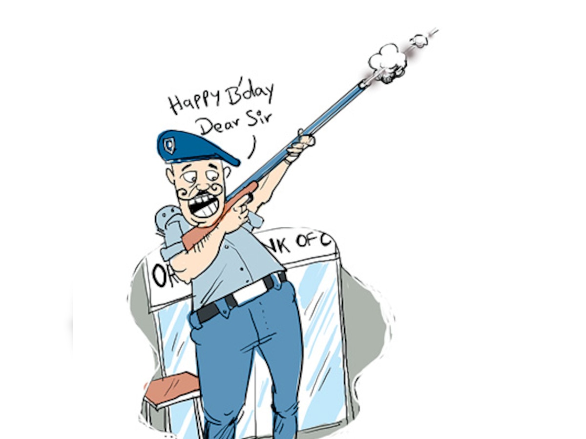 Guard fires to celebrate bank manager's birthday, injures housewife