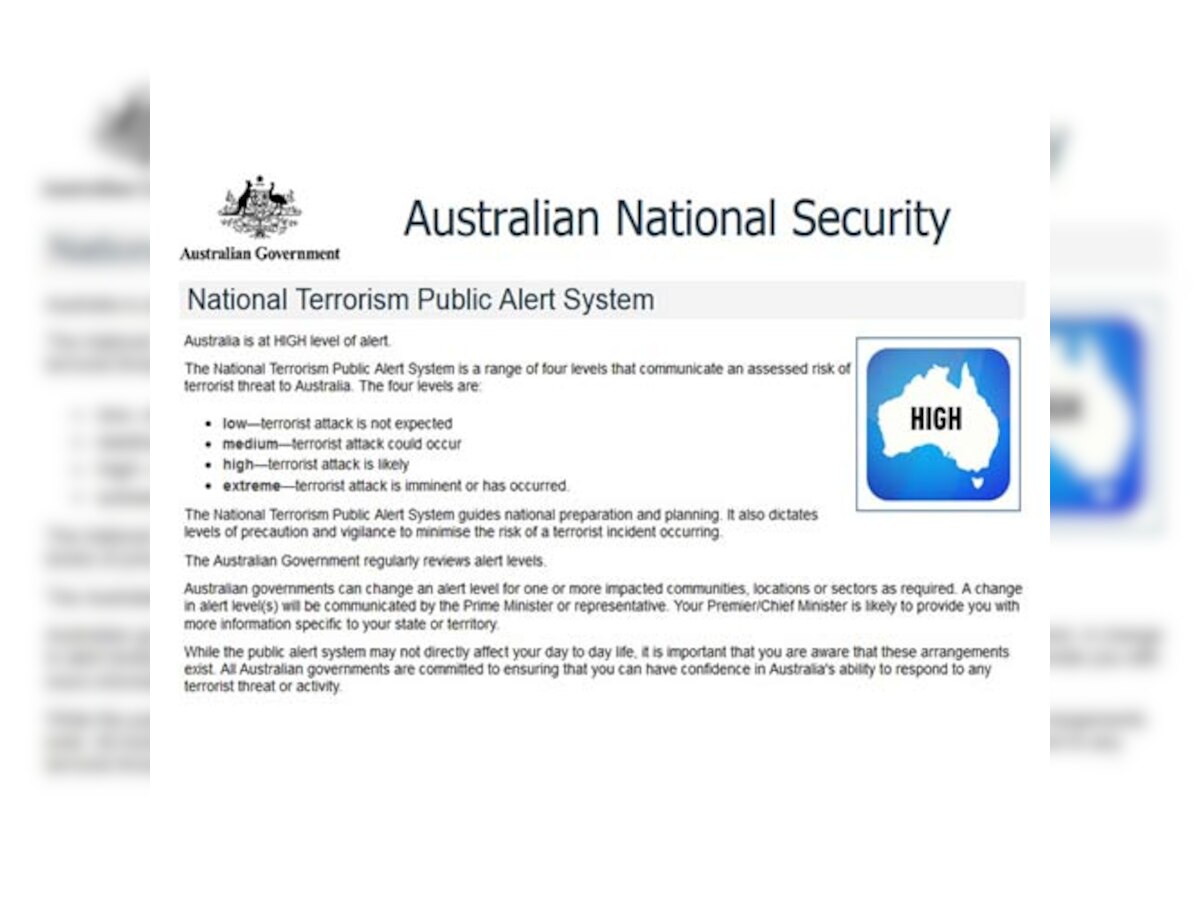 Australia raises terror threat level to 'high'