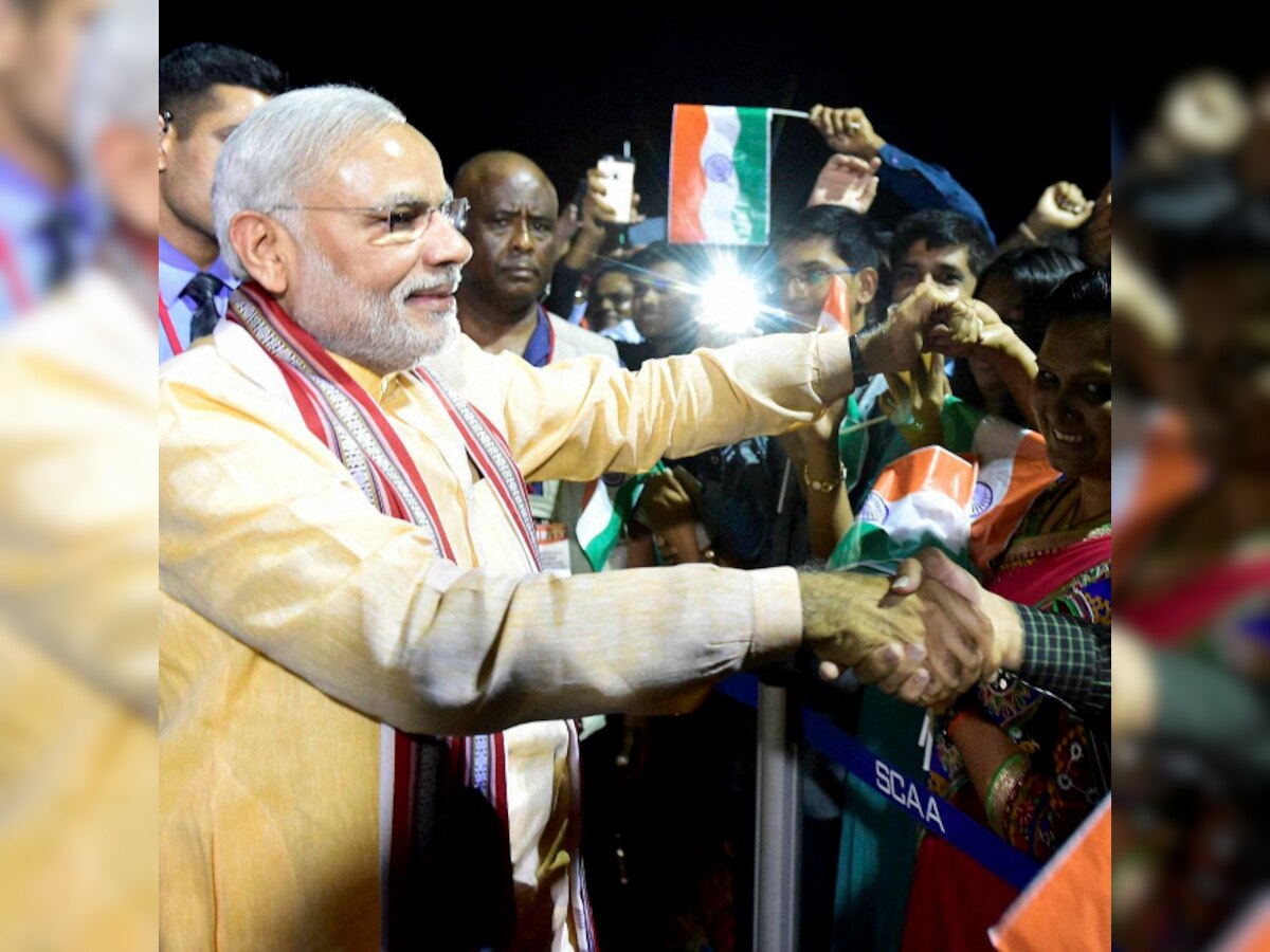 PM Narendra Modi arrives in Mauritius, meets President Rajkeswur Purryag 