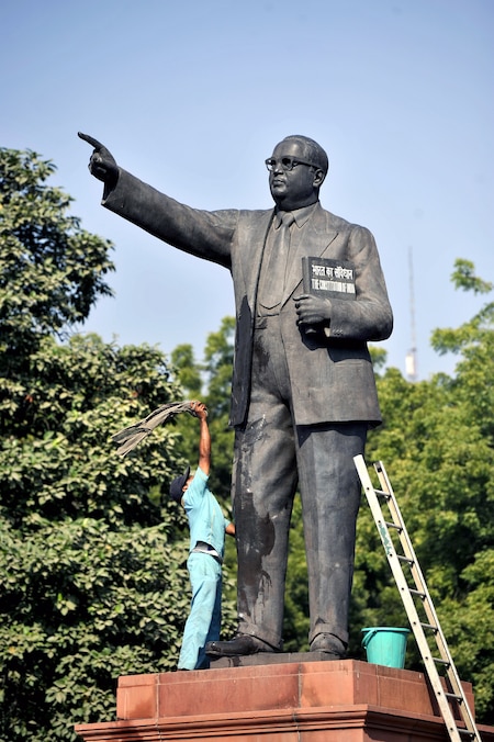 Ambedkar's statue vandalised, protests by dalits