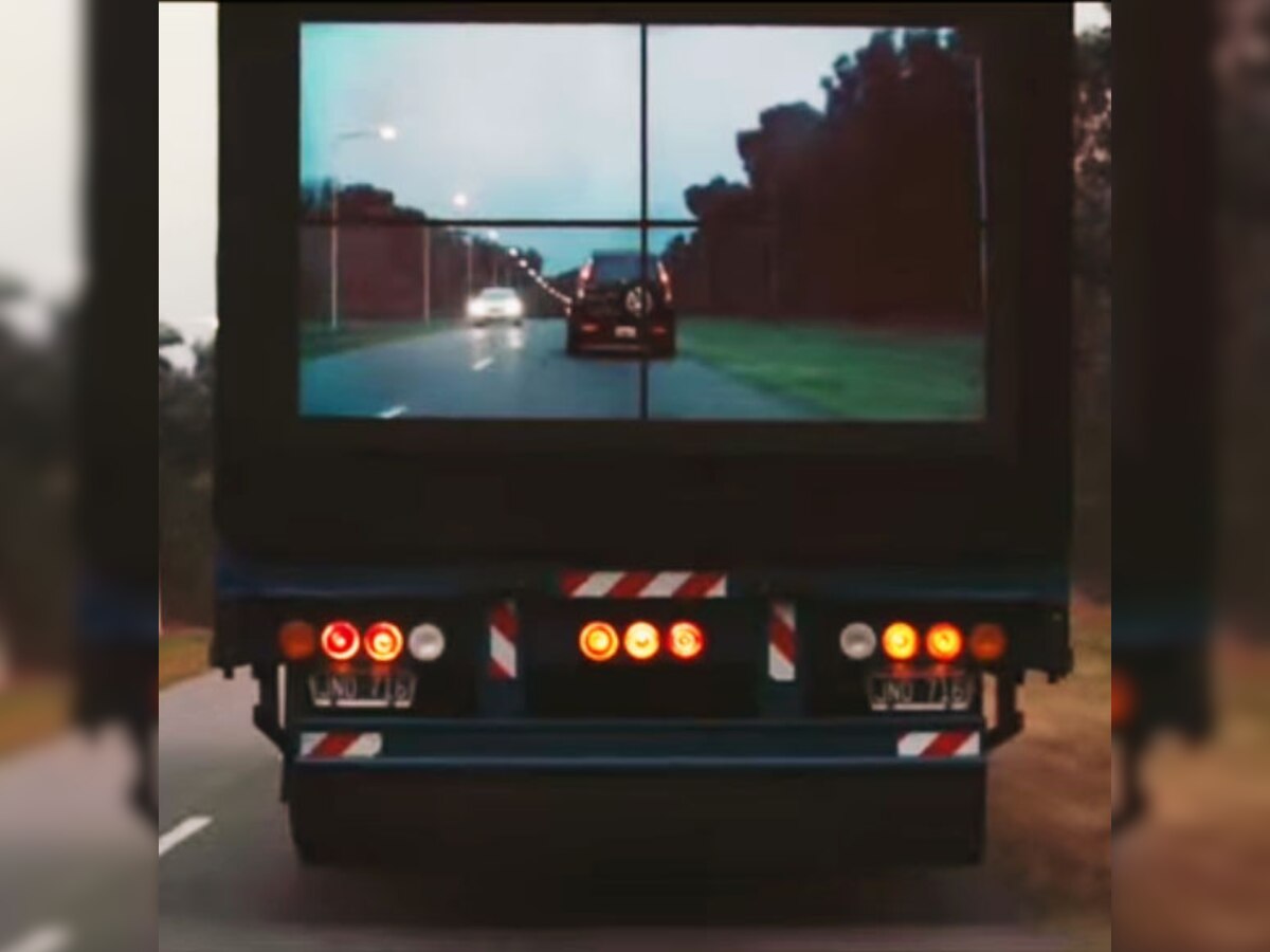 Samsung attaches TVs to their big-rig trucks to help promote road safety