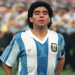 Rubbing salt into England's wounds, Maradona hugs the referee who allowed the 'Hand of God' 