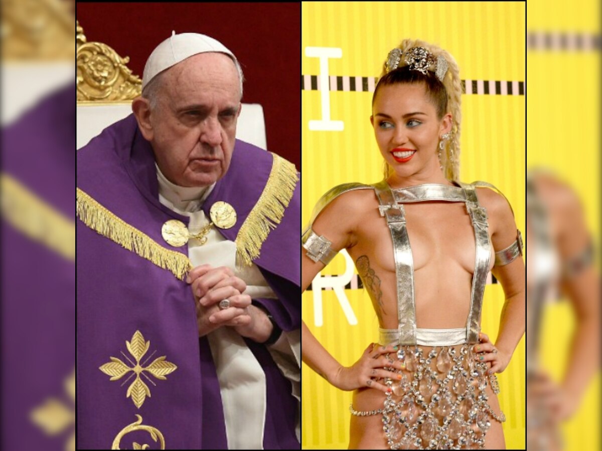 MTV VMAs host Miley Cyrus angers people with picture of Pope Francis promoting her album