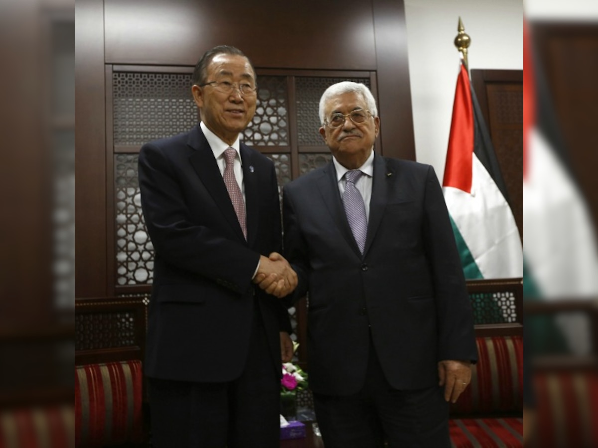 UN chief Ban Ki-moon meets Palestinian President Mahmud, urges an end to violence