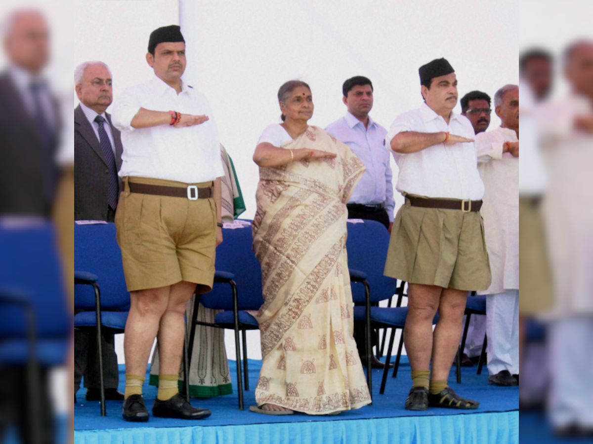 With Khaki shorts and cap, CM Devendra Fadnavis sticks to RSS dress code