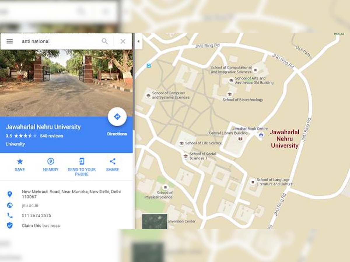 Now Google Maps search for ‘anti-national’ leads to JNU