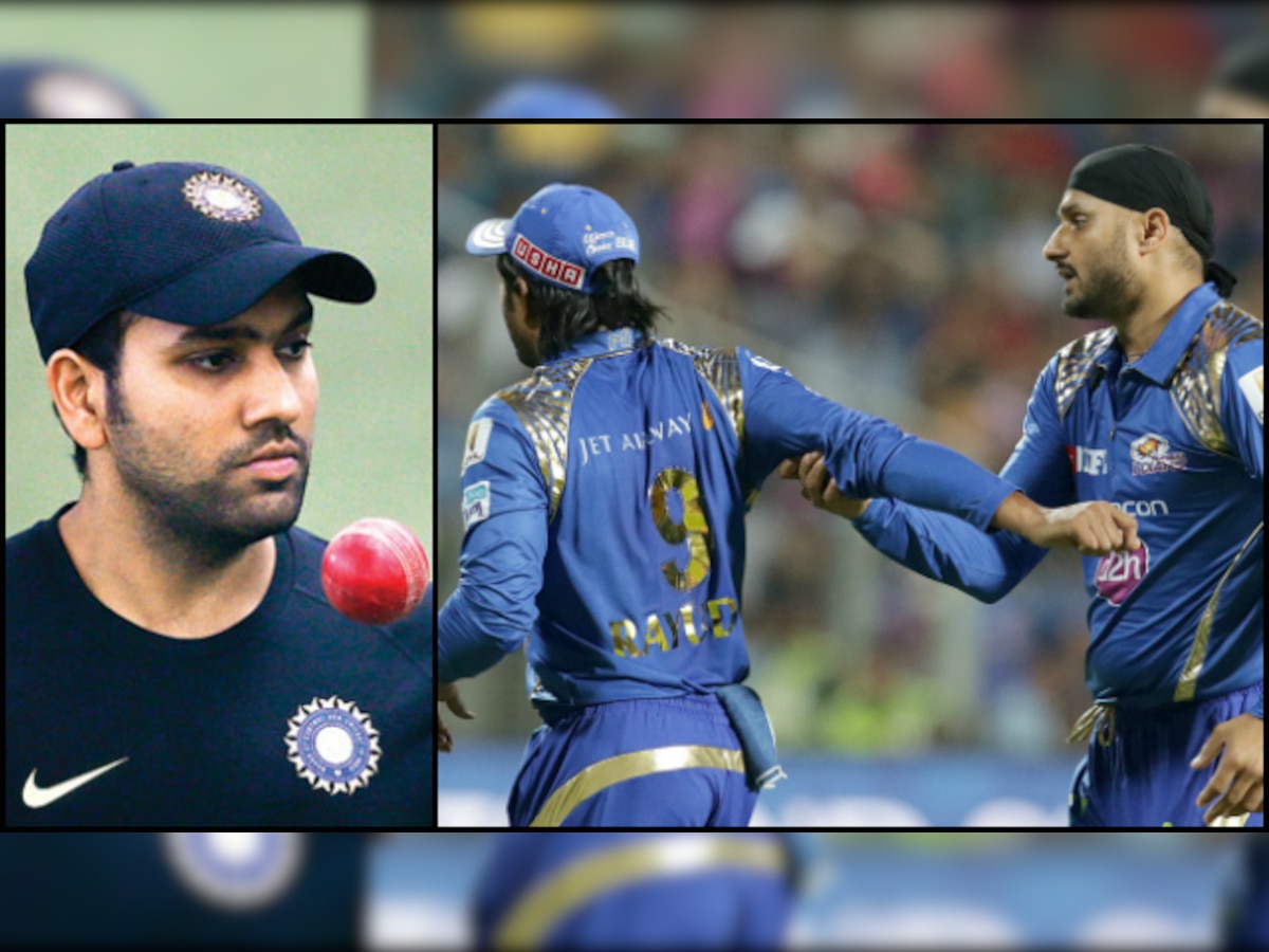 Mumbai Indians captain Rohit Sharma reacts to Harbhajan-Rayudu spat