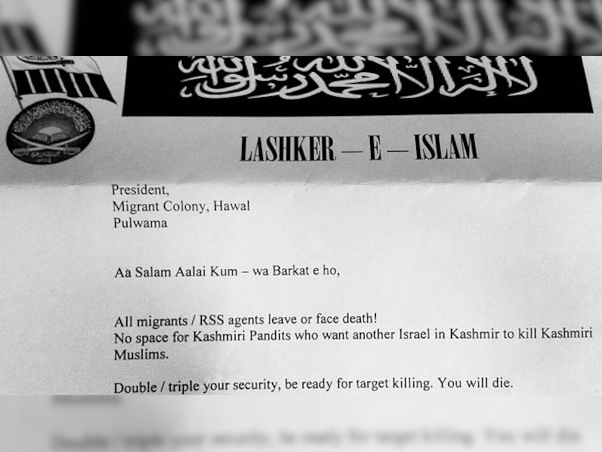 Terror group Lashkar-e-Islam threatens Kashmiri pandits asking them to leave or get killed