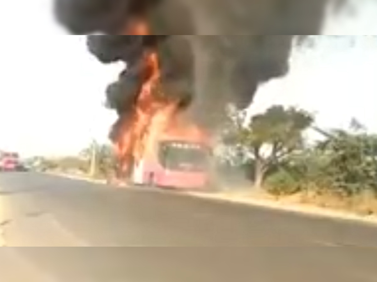 Watch: Close shave for over 30 passengers as TSRTC bus catches fire