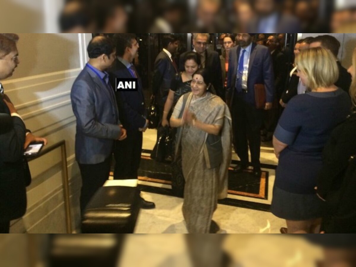 With packed schedule of super diplomacy, Sushma Swaraj arrives in New York for UN General Assembly meet