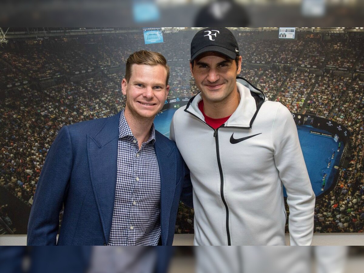 Australian Open: Roger Federer catches up with Steve Smith at Melbourne Park