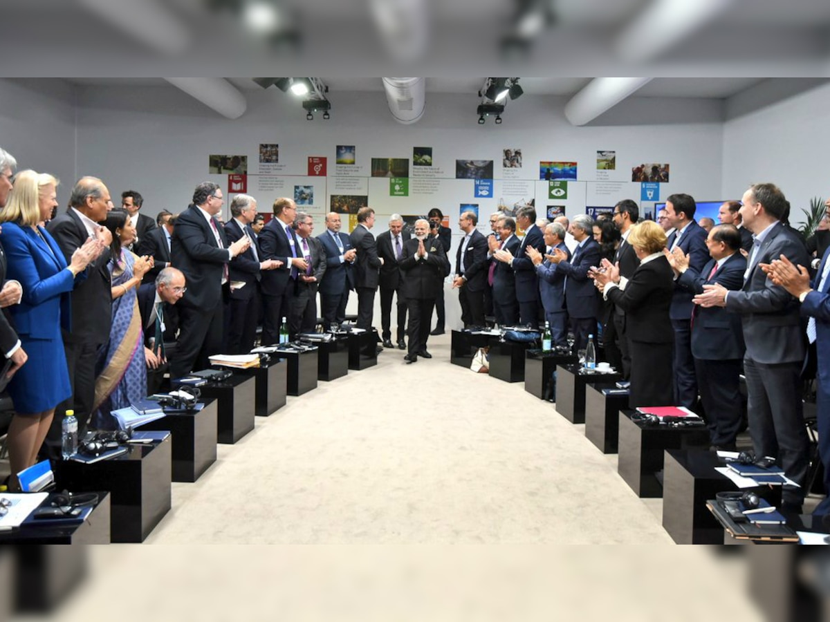 PM Modi interacts with top global CEOs at International Business Council event in Davos 