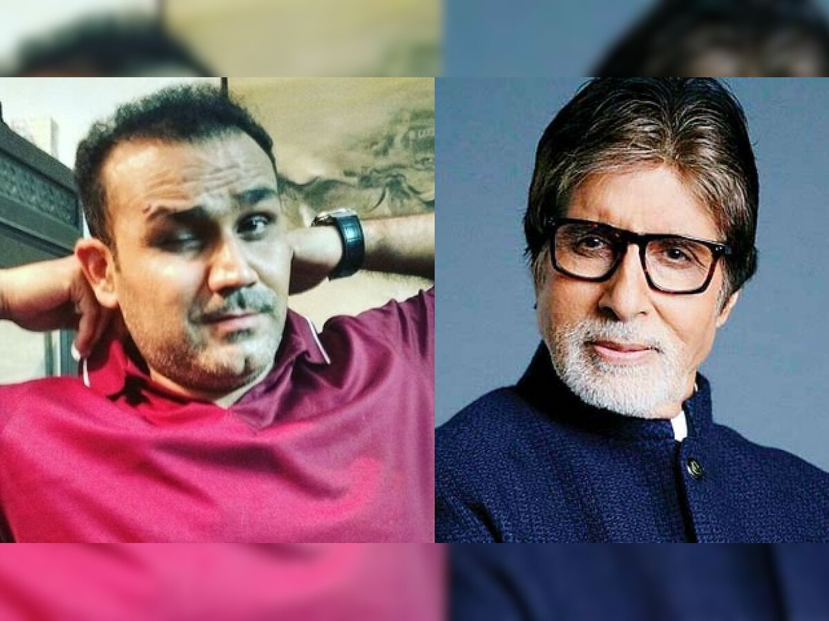 Virender Sehwag used his inner 'Bachchan' to congratulate Team India and Big B was quick to spot it
