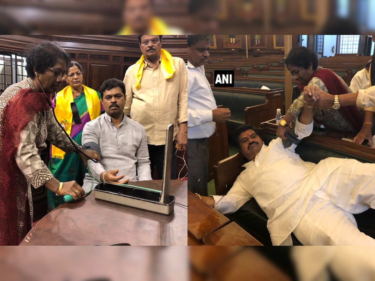 TDP MPs protest in RS after adjournment, Central hall; marshalled out