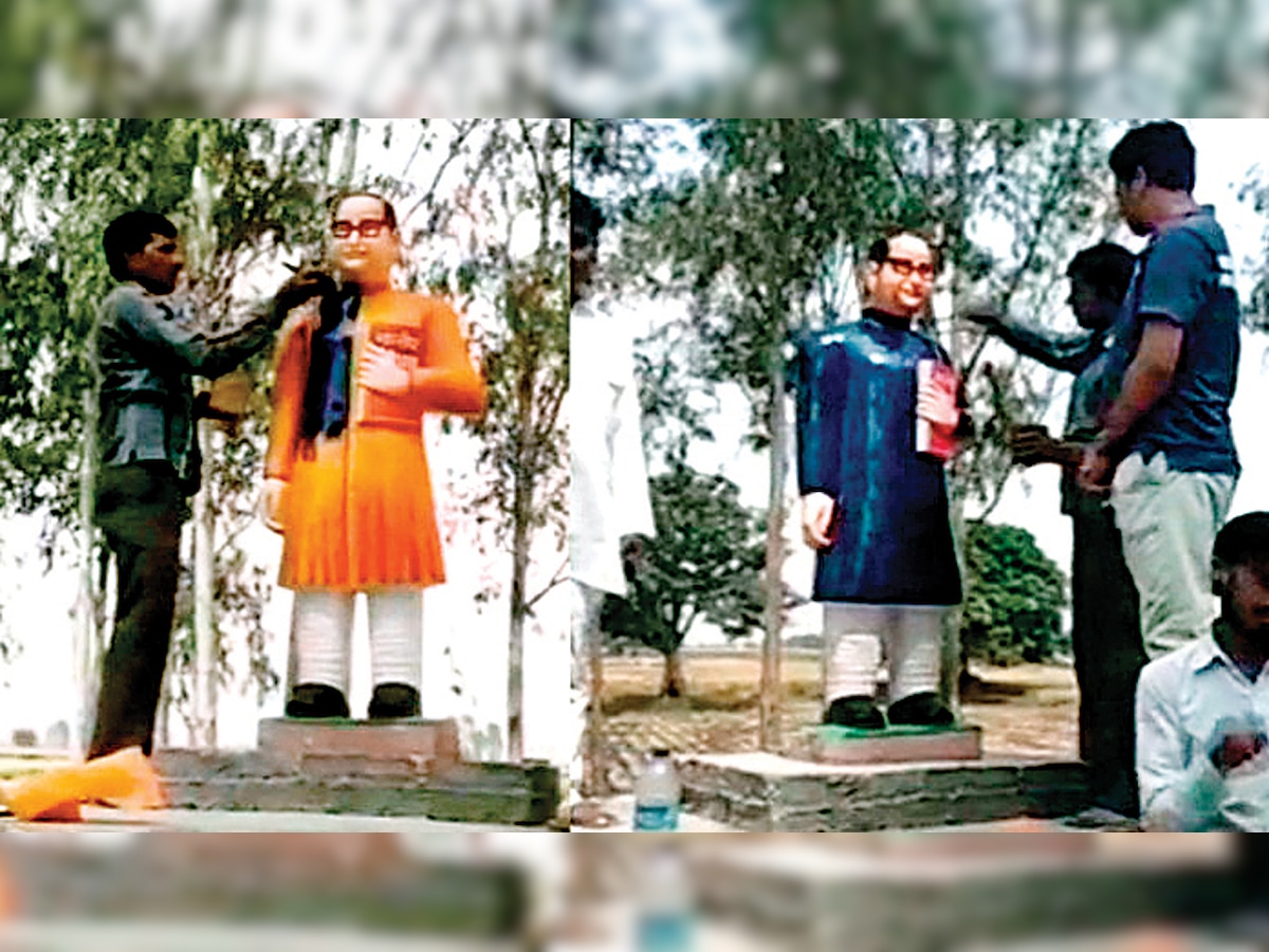 Dr BR Ambedkar statue sheds saffron hue, dons blue