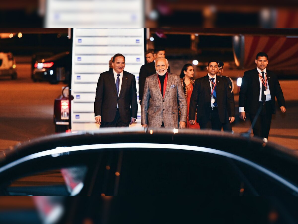 PM Modi arrives in Sweden to warm welcome, received by Swedish premier Stefan Lofven at airport 
