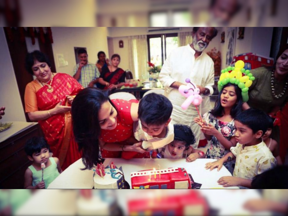 In pics: Rajinikanth's childlike enthusiasm at grandson Ved's birthday party is too cute for words