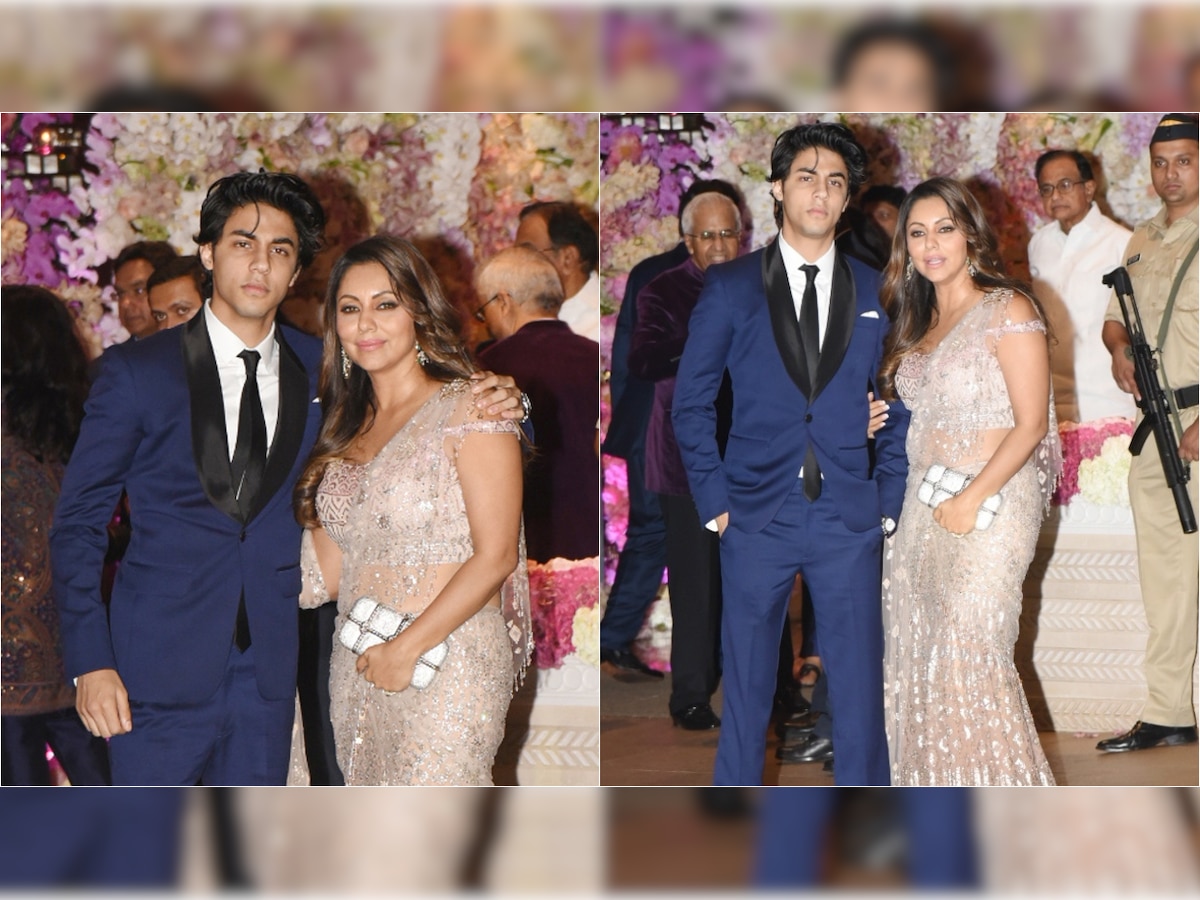 In a first, Aryan Khan poses for the shutterbugs with mom Gauri Khan at Akash Ambani-Shloka Mehta's engagement ceremony