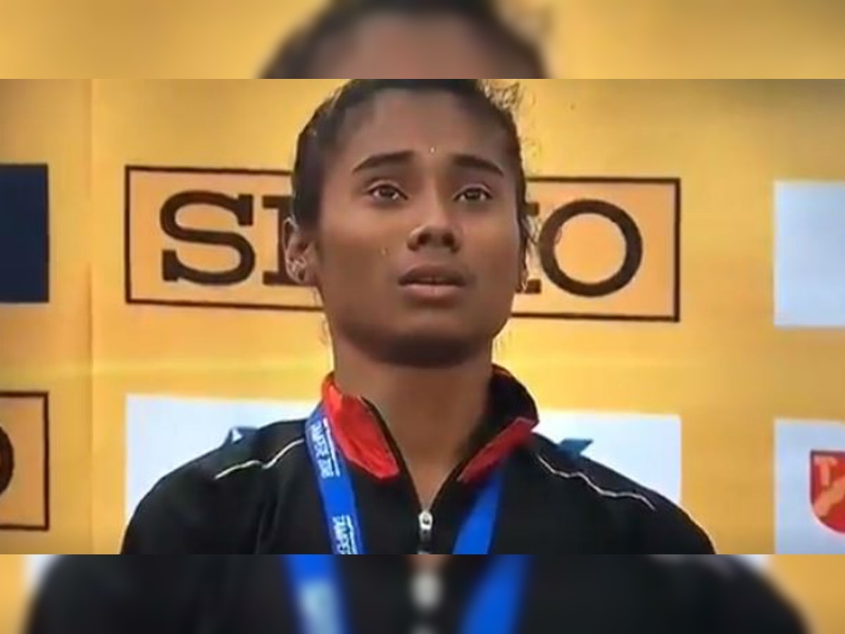 WATCH: Hima Das in tears during national anthem after winning record gold medal