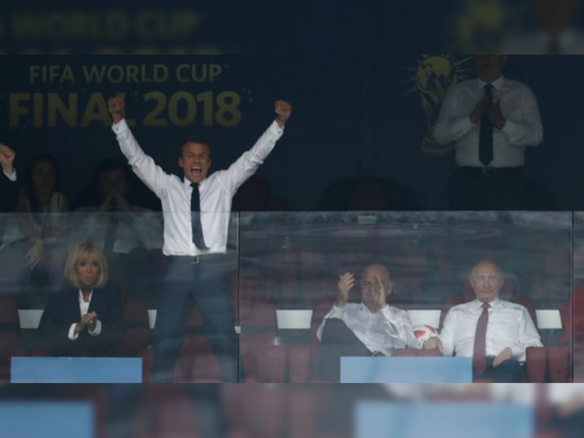 Watch: President Emmanuel Macron cheers from stands - then 'dabs' in France changing room at World Cup final