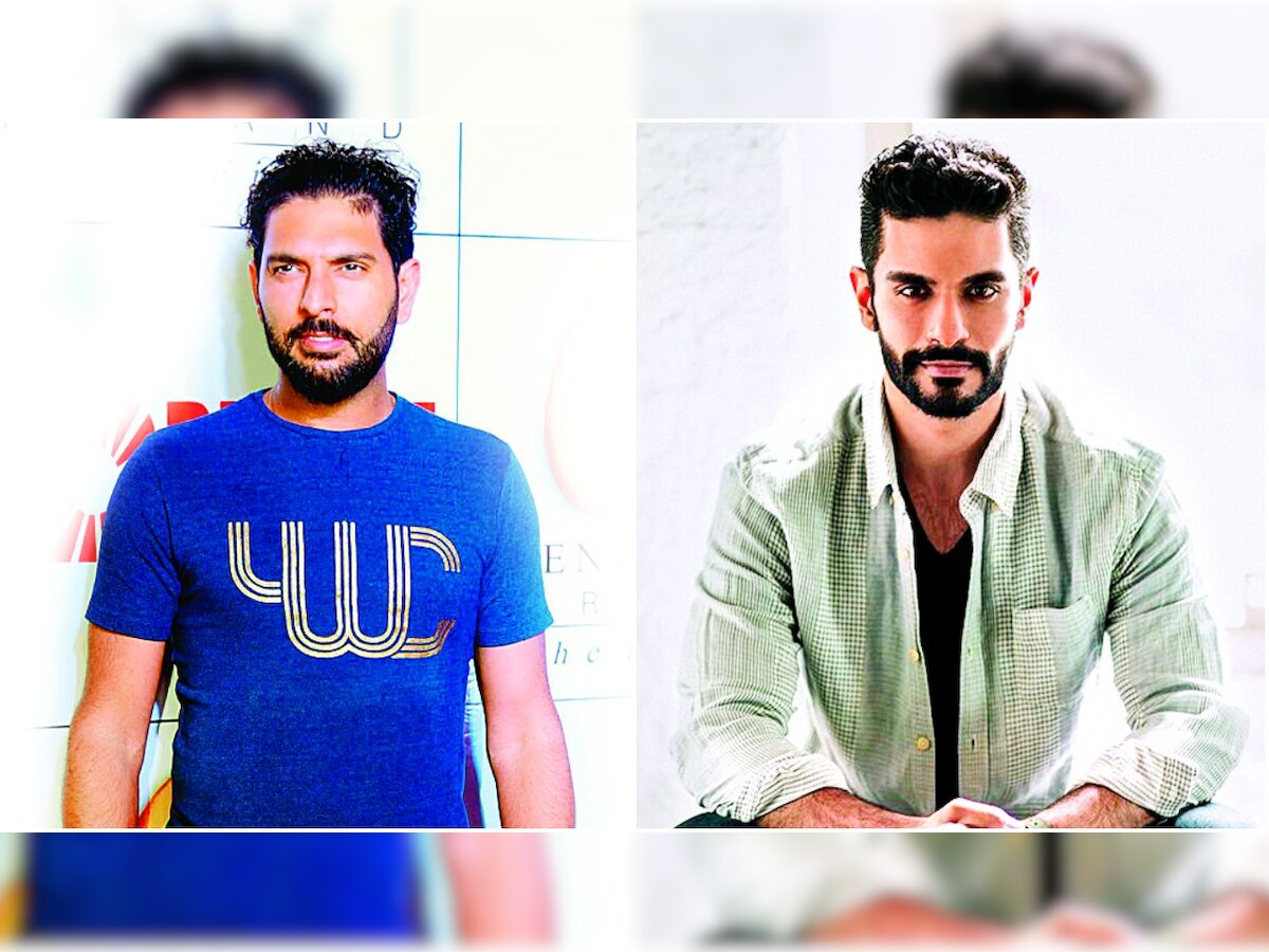 Yuvraj Singh gifts a bat to Angad Bedi