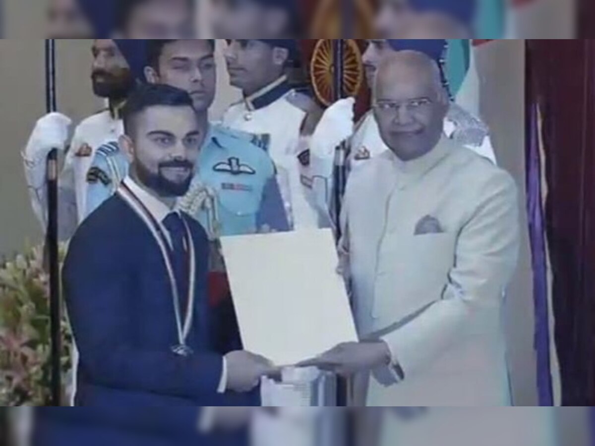 Watch: Anushka Sharma all proud as Virat Kohli receives prestigious Khel Ratna award 