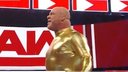 Watch: Kurt Angle returns to Raw, takes out Baron Corbin to join John Cena at WWE Crown Jewel