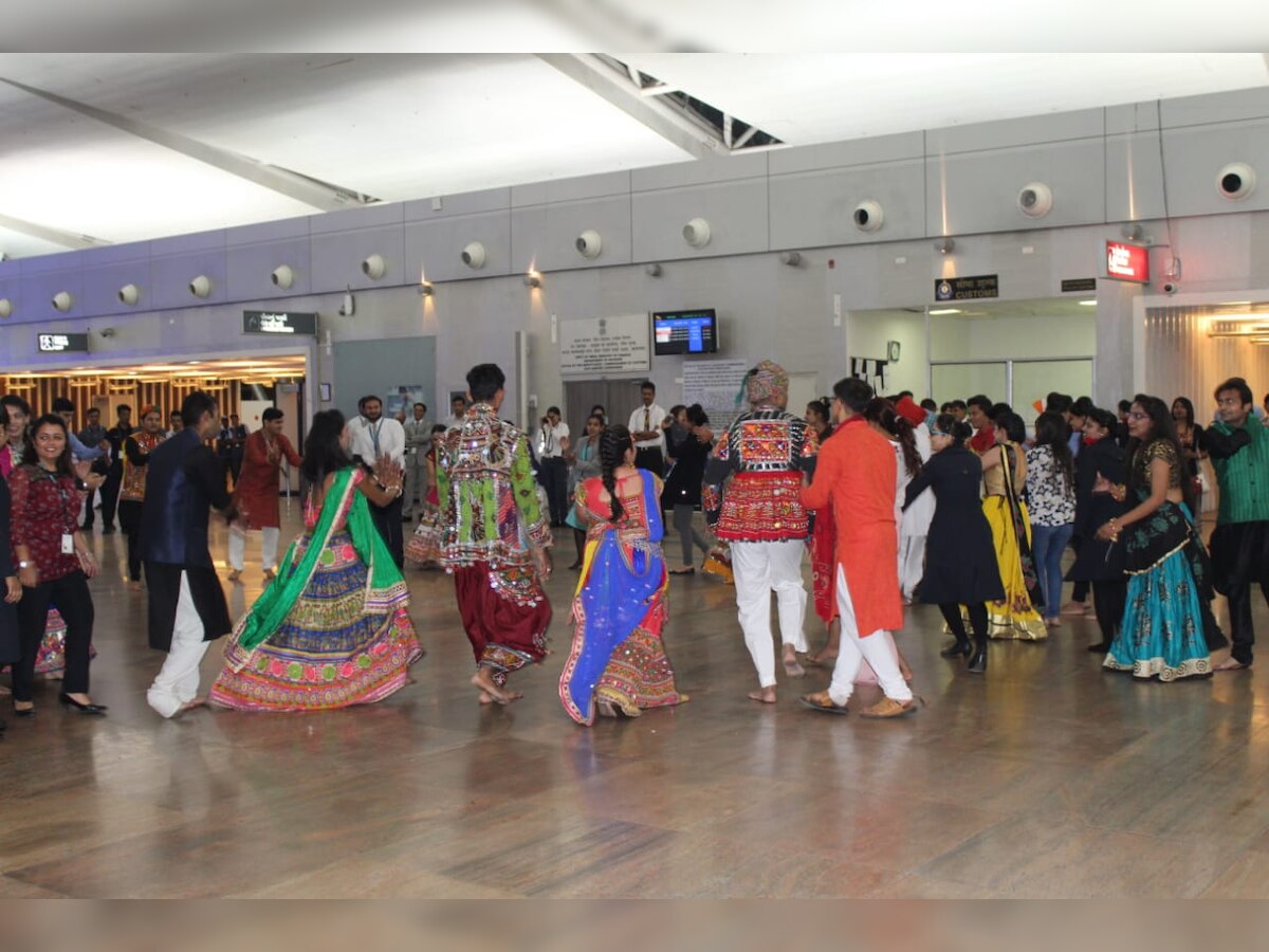 At Ahmedabad airport, airline staffs perform Garba flash-mob to welcome passengers