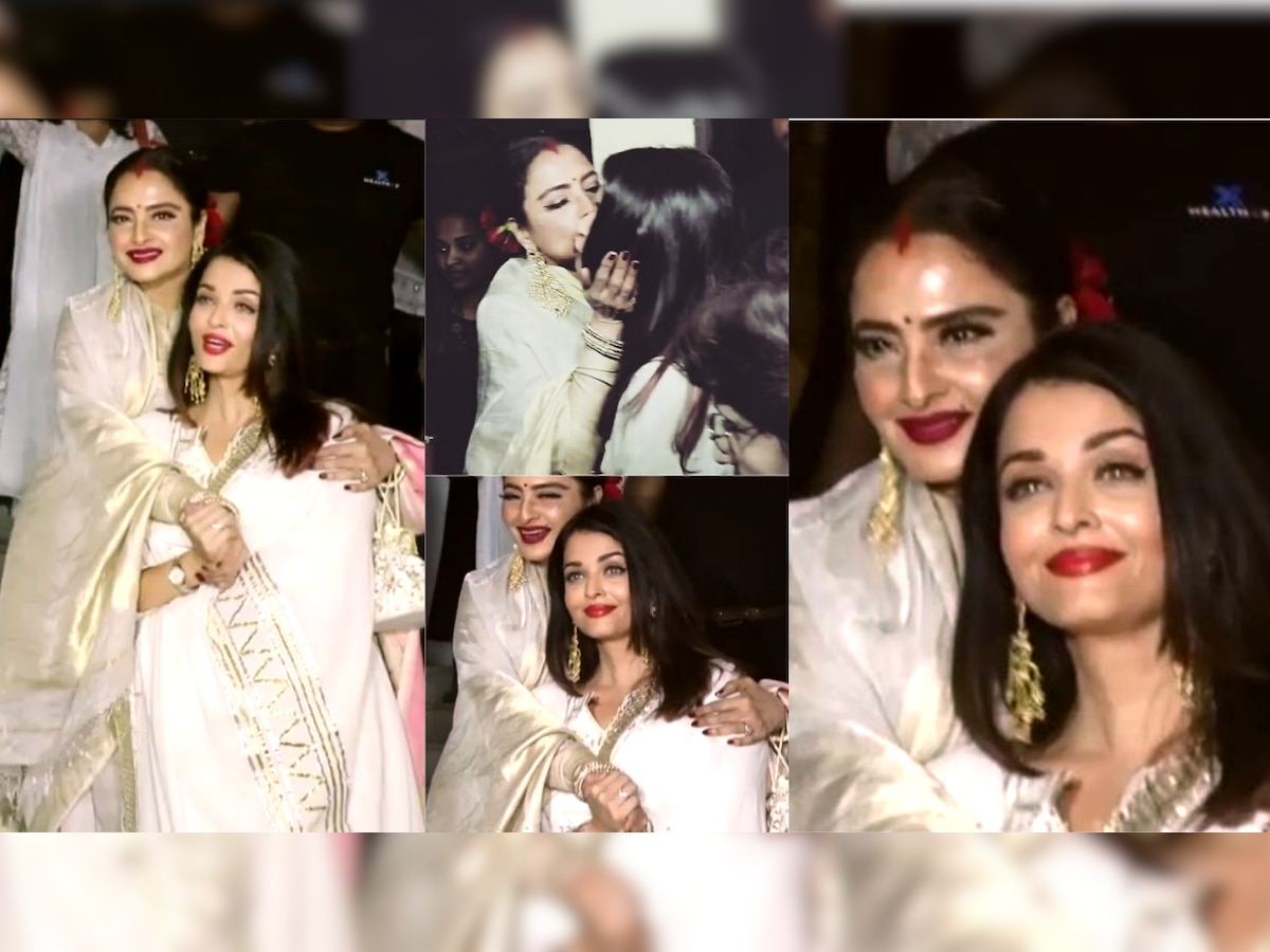 Rekha 'Maa' and Aishwarya Rai Bachchan walk hand-in-hand, hug and kiss each other at an event - Watch Video