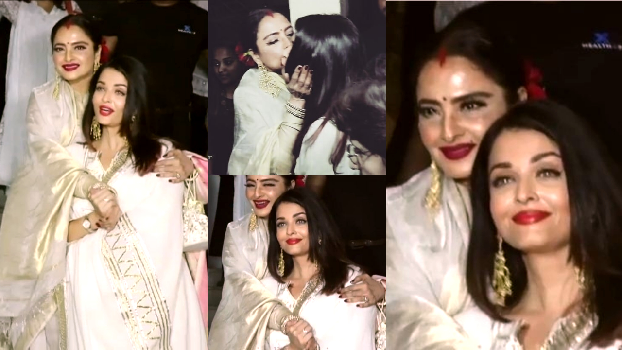Rekha 'Maa' and Aishwarya Rai Bachchan walk hand-in-hand, hug and kiss each other at an event - Watch Video Rekha 'Maa' and Aishwarya Rai Bachchan walk hand-in-hand, hug and kiss each other at an event - Watch Video