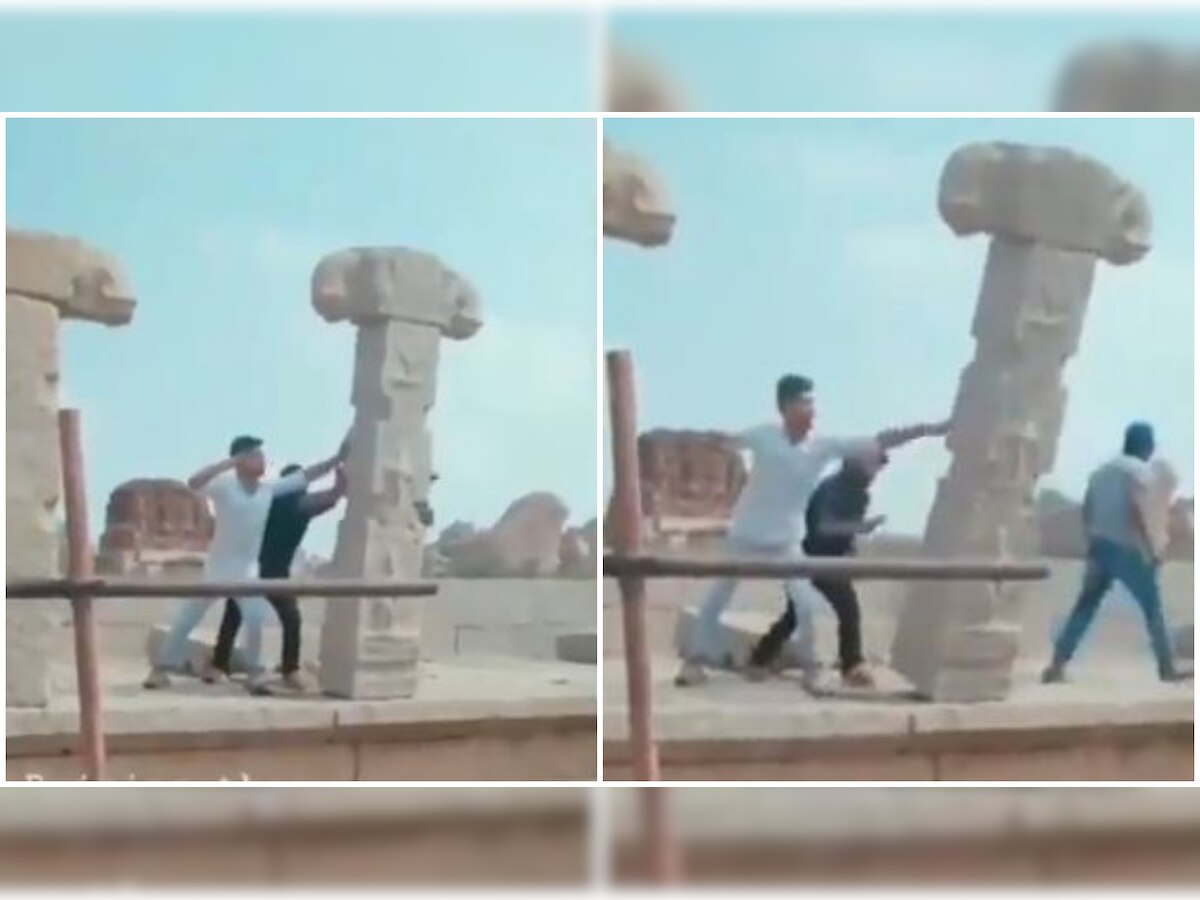 Watch: Miscreants damage carved stone pillar at UNESCO world heritage site in Hampi