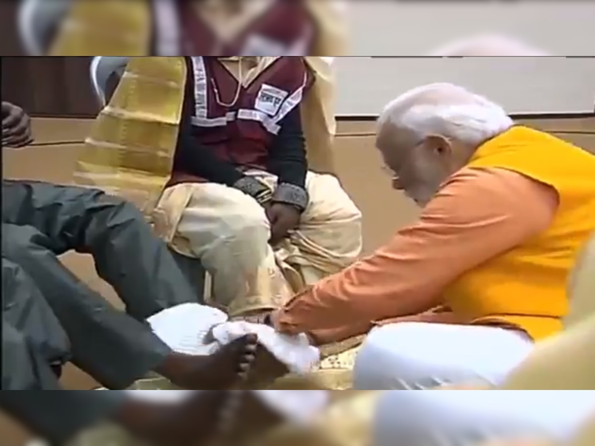 Watch: PM Modi washes feet of sanitation workers, says will cherish the moment forever 