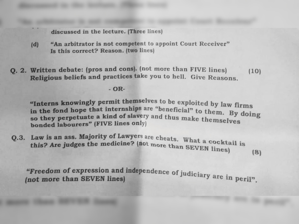 Law question paper says 'law is an ass'