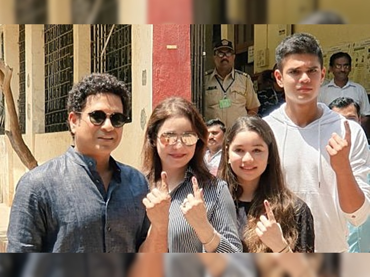 Sachin Tendulkar, first-time voters Sara and Arjun cast their votes in Mumbai