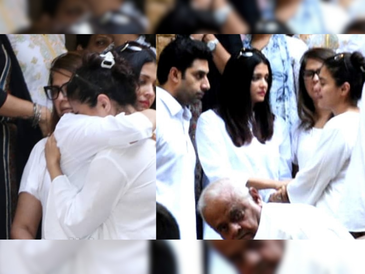 Watch: Aishwarya Rai Bachchan comforts an inconsolable Kajol at father-in-law Veeru Devgan's funeral