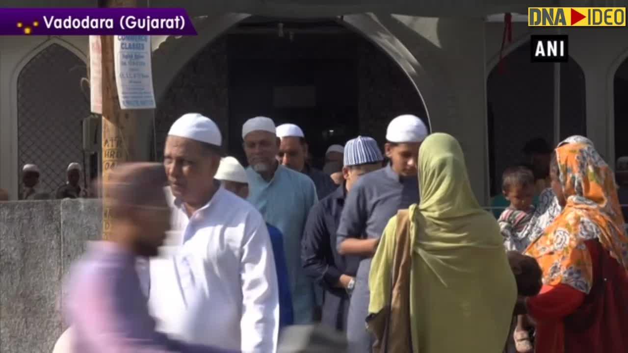 Cricketer Yusuf Pathan greets people after offering namaz 