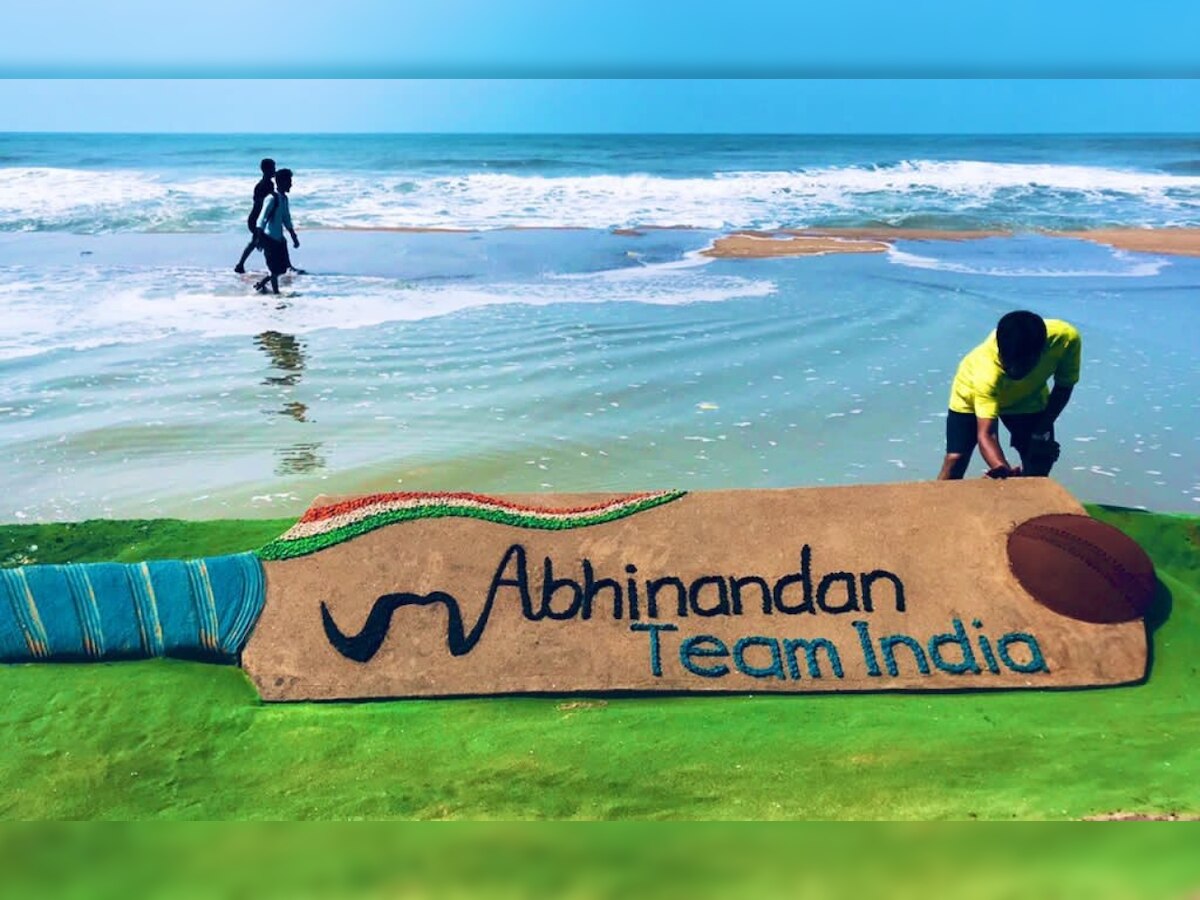 Sand artist Sudarsan Pattnaik's 'Abhinandan' for team India after decisive win over Pakistan