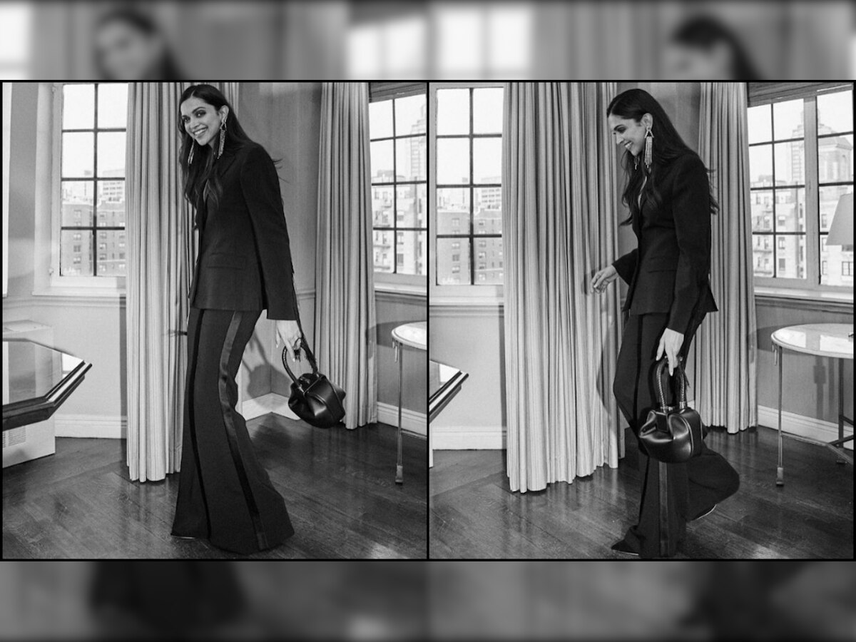 Deepika Padukone is the ultimate boss lady in a black pantsuit at The Youth Anxiety Center event in New York