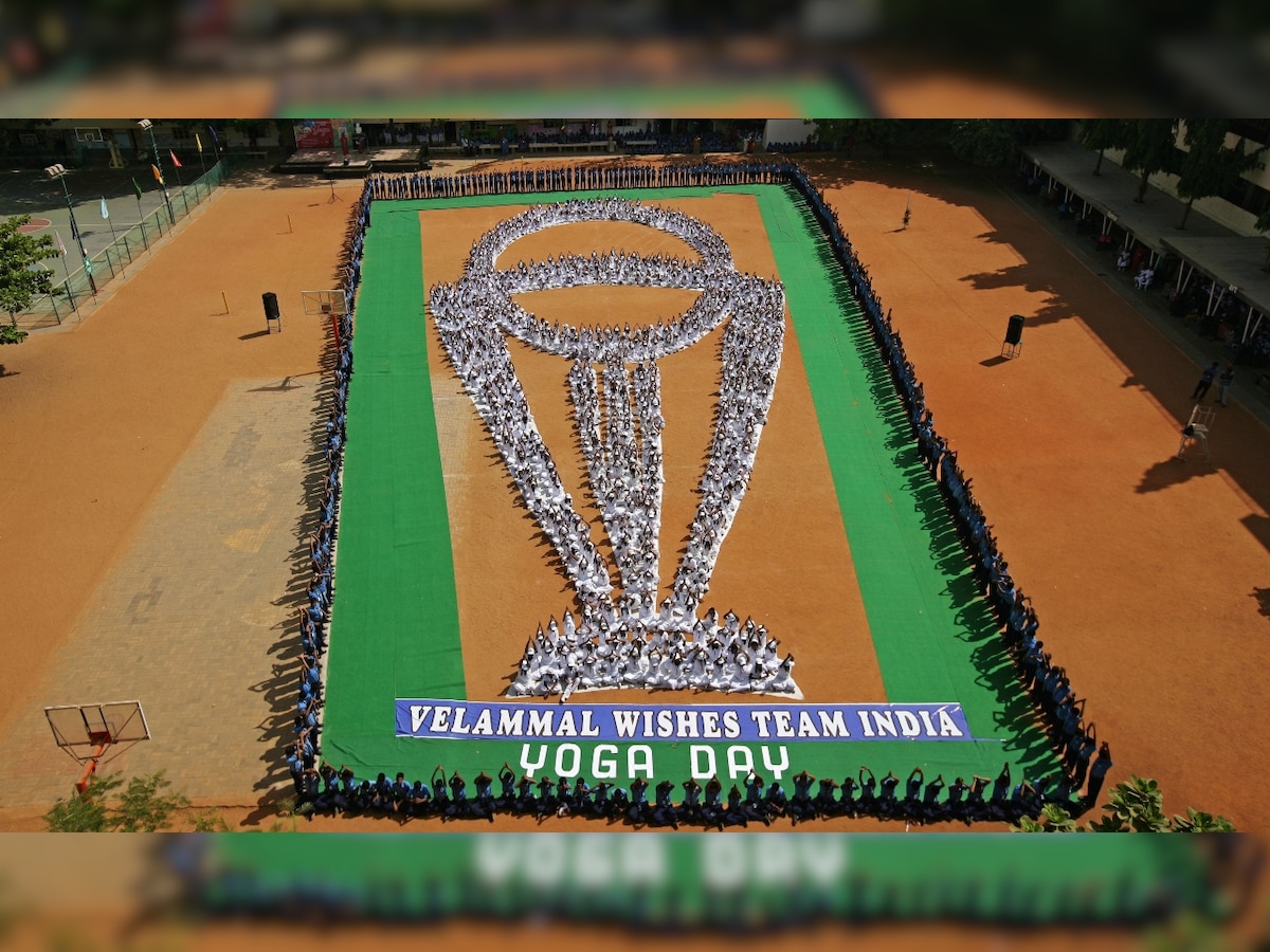 International Yoga Day 2019: Chennai school students make formation of ICC World Cup trophy to cheer for Team India