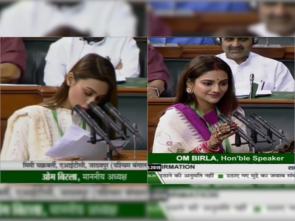 Back from Turkey, TMC MPs Nusrat and Mimi take oath as Lok Sabha member 