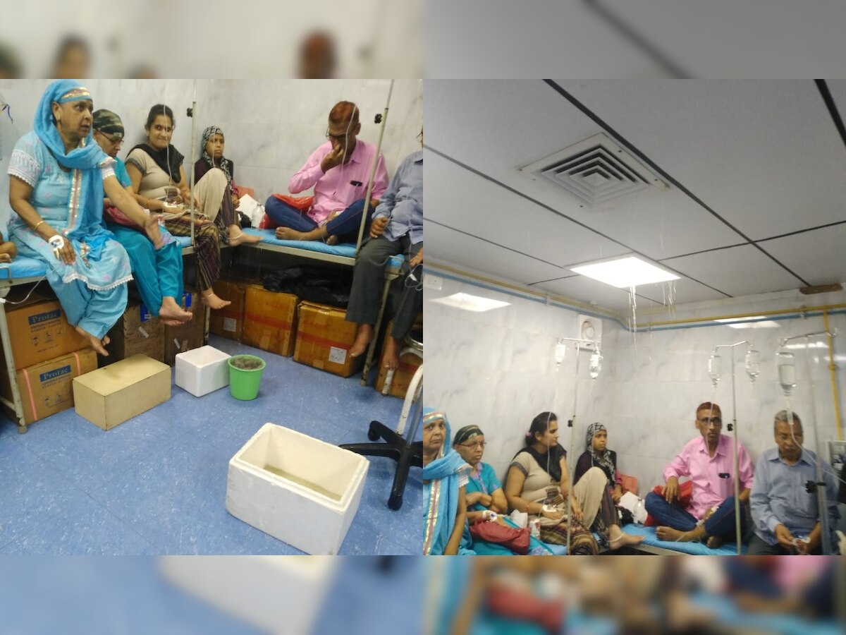 Chemotherapy room at AIIMS affected by Delhi rain, as water pours in through the roof