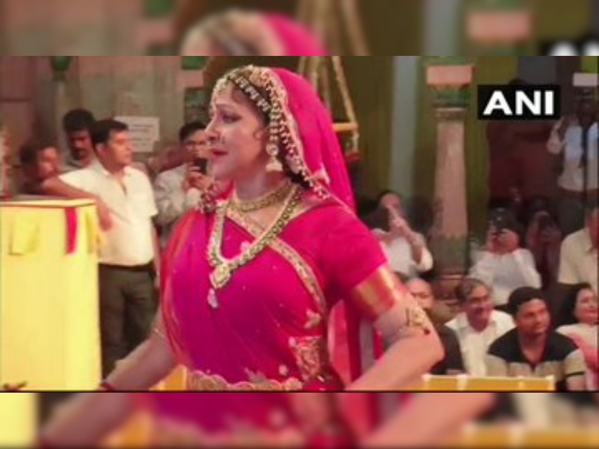 BJP MP Hema Malini performs at Sri Radha Raman Temple on Hariyali Teej