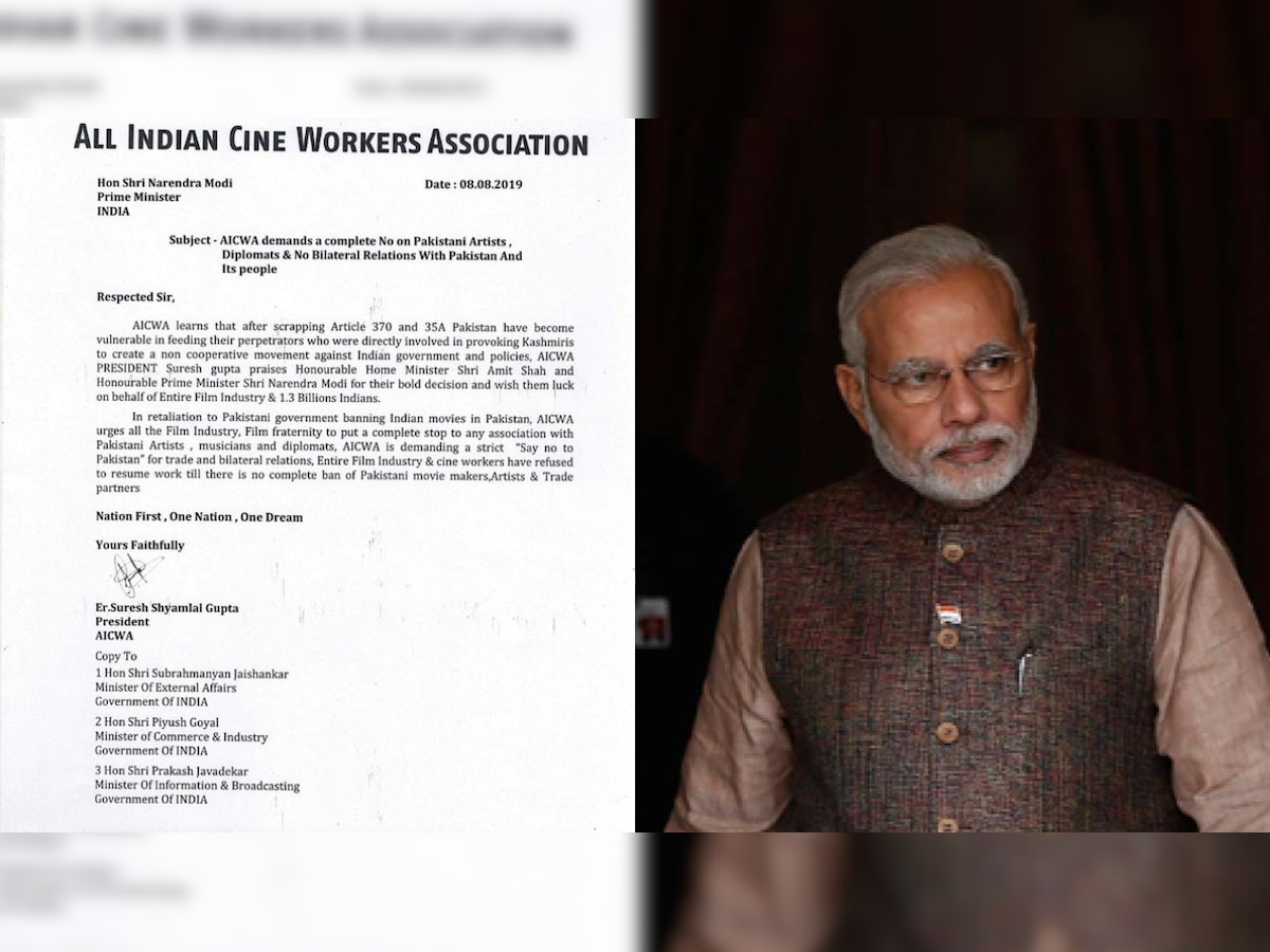 Indian Cine Workers Association writes to PM Modi, demands ban on Pakistani artists and diplomats