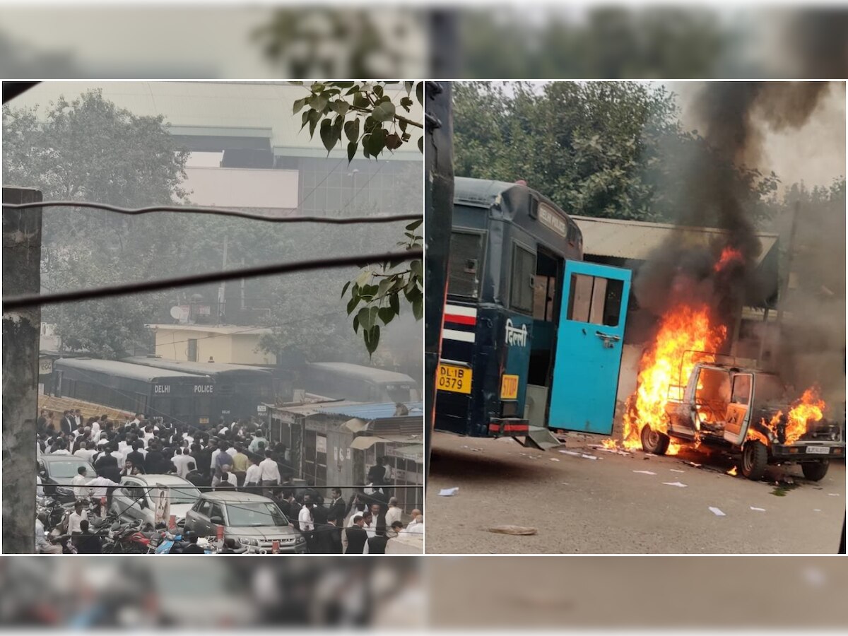 Cops, lawyers clash at Delhi's Tis Hazari Court; police vehicle torched 