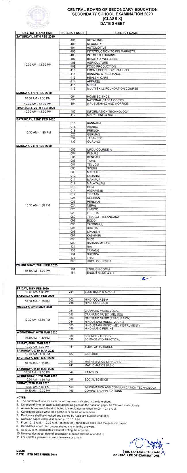 Cbse Releases Date Sheet For Class 10 Class 12 Exams 2020 Check