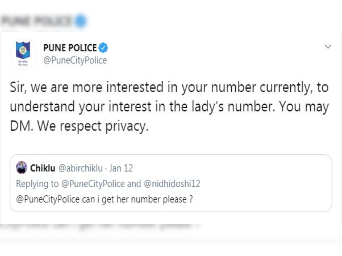 'Can I get her number': Man asks Pune police for a girl's number; their EPIC reply wins internet