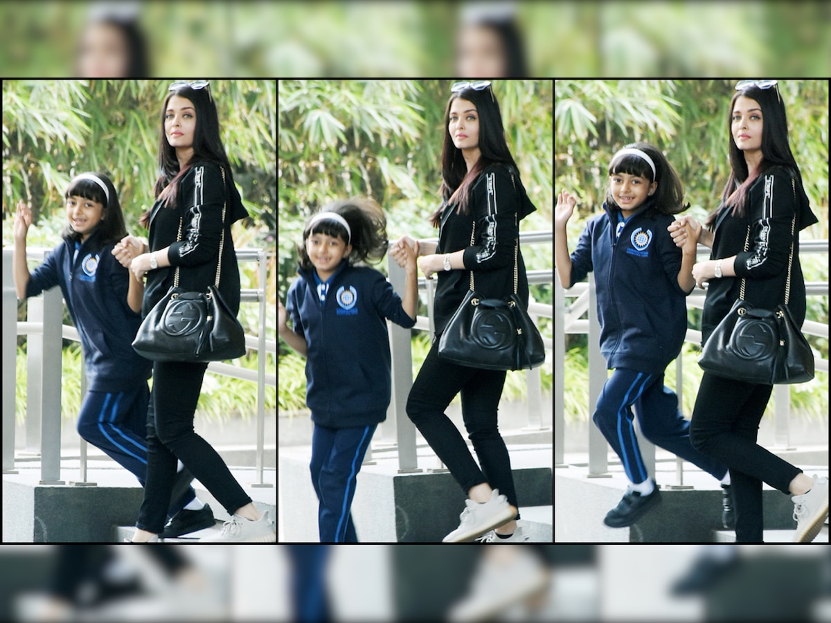 Photos: Aaradhya Bachchan hops, skips and jumps on getting clicked with mom Aishwarya Rai Bachchan