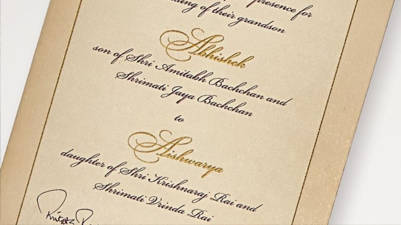 aishwarya rai bachchan and abhishek bachchan's wedding card