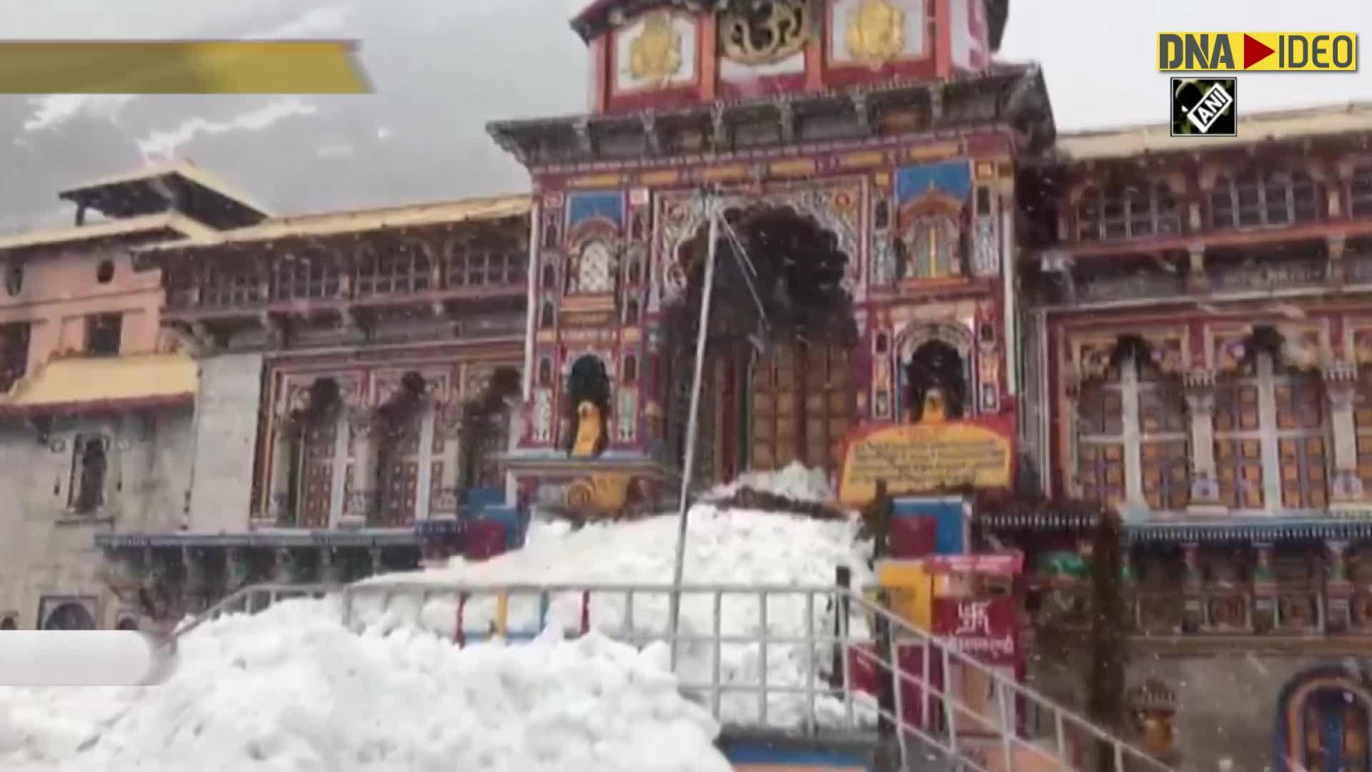 Watch Badrinath Temple receives heavy snowfall